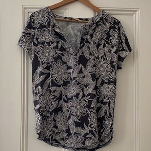 LOFT Gray and White Floral Blouse